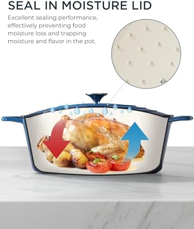 Enameled Cast Iron Dutch Oven - 9.3QT Dutch Oven Pot with Lid & Cotton Potholders - Heavy-Duty Non Stick Casserole Pot for Braising, Stews, Roasting, Baking, Suitable for All Stovetops, Navy Blue