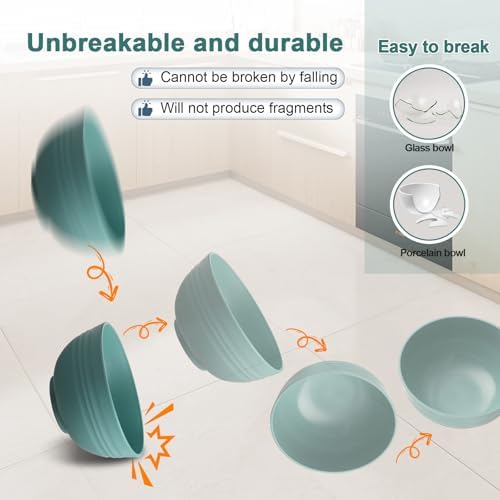 HEYCOME 12 Pcs Unbreakable Cereal Bowls Set, 26 Oz Wheat Straw Bowls Set, Microwave & Dishwasher Safe Bowls for Kitchen, Reusable Plastic Bowls for Soup, Salad and Snack, BPA Free, Multicolor