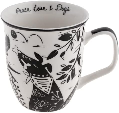 Karma Gifts 16 oz Black and White Boho Mug Dog - Cute Coffee and Tea Mug - Ceramic Coffee Mugs for Women and Men