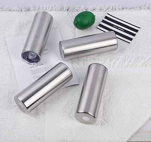 8 Pack 20 Oz Straight Skinny Tumblers, Individually Gift Boxed Stainless Steel Slim Skinny Tumbler Set Bulk, 20 Oz Insulated Slim Thin Travel Tumbler Cup for Diy, Silver
