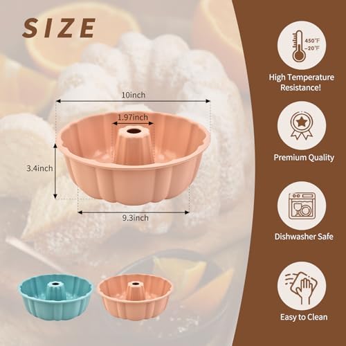 2 Pack Silicone Cake Pan,Jello Moldes Para Gelatinas，10 Inch, Pink+Blue