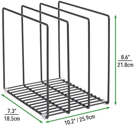 mDesign Steel Storage Tray Organizer Rack for Kitchen Cabinet - Divided Holder with 3 Slots for Skillets, Frying Pan, Pot Lids, Cutting Board, Baking Sheets - Concerto Collection - Black