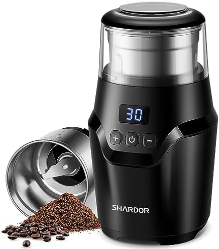 SHARDOR Adjustable Coffee Grinder Electric, Super Silent Electric Coffee Bean Grinder with Time-Memory Adjustment and Multi-Functional Stainless Steel Cup for Spices, Herbs, and Nuts Grinding, Gray