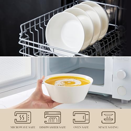 MALACASA 35 OZ Soup Bowls Set of 4, White Bowls Deep Cereal Ramen Bowl
