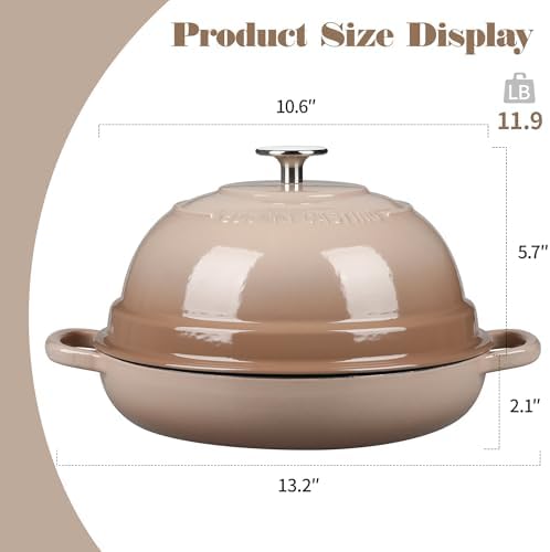 EDGING CASTING Enameled Cast Iron Dutch Oven Pot with Lid, Round Bread Oven for Homemade Sourdough Bread Baking, 6 Quart, Mocha