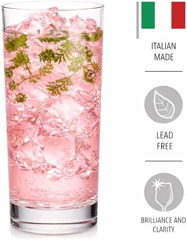 Godinger Drinking Glasses, Tall Highball Glasses Set of 4, Made in Italy