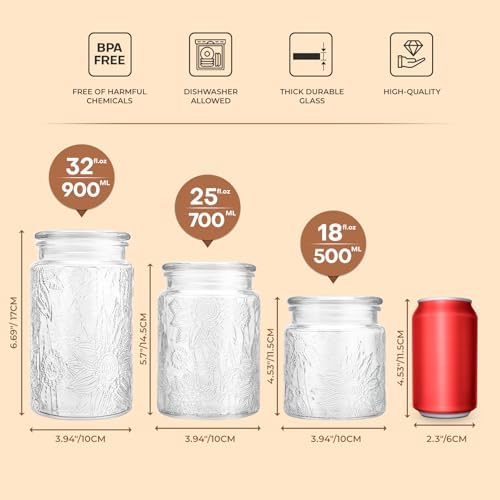 Adodeen Glass Storage Containers With Lids, Glass Jars With Lids, 32OZ