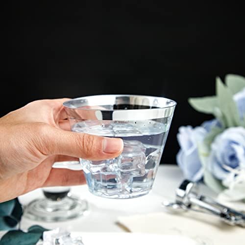 I00000 200PCS Silver Plastic Cups, 9 OZ Disposable Clear Plastic Cups
