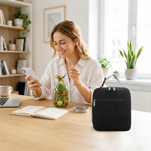Lunch Box for Women Men Adult Insulated Lunch Bag Women Men Small Reusable Lunchbox for Work Picnic Travel (Black)