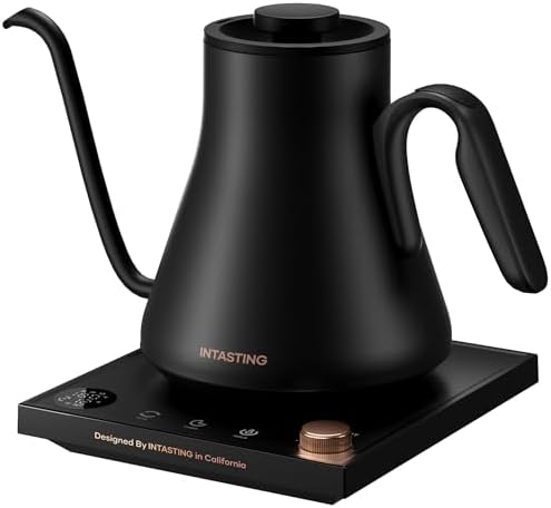 INTASTING Electric Kettle, Gooseneck Electric Kettle, ±1℉ Precise Temperature Control, Stainless Steel Interior, Quick Heating for Pour Over Coffee, Tea & Boiling Water, 0.9L (Black)