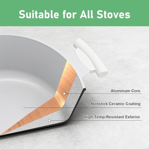 AIKENBBKK 5 Quart Stock Pot with Lid, Non Stick Cooking Pot, Ceramic Soup Pot Nonstick, White