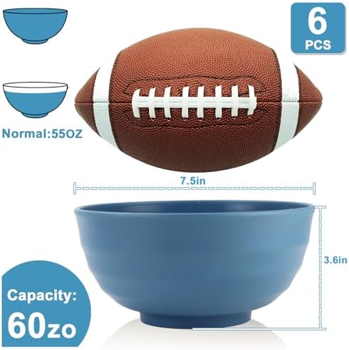 Large Soup Bowls 60 OZ, Unbreakable Wheat Straw Bowl Set of 6(Bule)