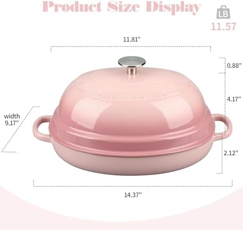 EDGING CASTING Enameled Oval Cast Iron Dutch Oven Pot with Lid, Bread Dutch Oven for Sourdough Bread Baking, Dutch Oven Bread, Bread Oven, 6QT, Pink