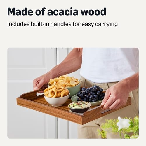 Amazon Basics Wooden Serving Tray with Built-in Handles, Acacia Wood, 17 x 12 in. (Pack of 10)