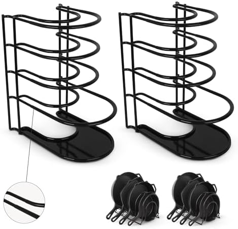 Cuisinel Silicone-Coated Pan Organizer, 12" Cast Iron Skillet Rack, 2 Pack