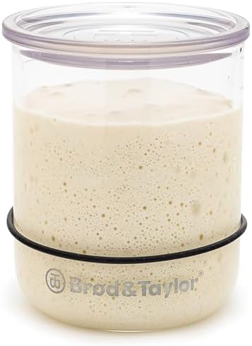 Brod & Taylor Small Sourdough Starter Jar (12oz) Less Discard Waste, 100% Dishwasher Safe, Measurement Markings, and Height Marker (Durable Glass Jar, BPA-Free)