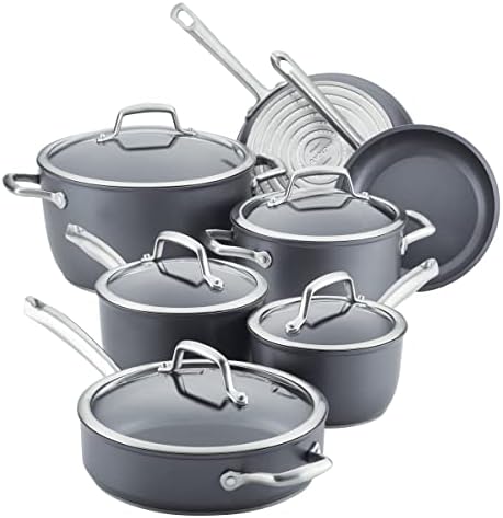 Anolon Accolade Forged Hard Anodized Nonstick Pots & Pans - Induction Cookware Set - 12 Piece - Moonstone Gray