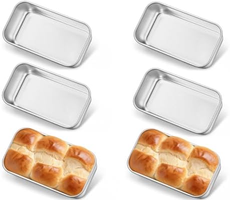 Leonyo 6.3x3.5IN Stainless Steel Mini Loaf Pans for Baking Bread, 6 Pack
