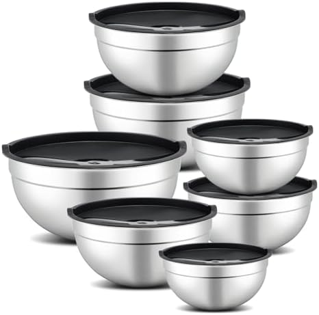 Hunnycook 7 Piece Mixing Bowls with Lids Set - Mixing Bowls Stainless Steel Bowls for Kitchen Baking, Size 0.7, 1.1, 1.5, 2.1, 3.5, 4, 4.5QT, Baking Bowl for Food Preparation, Mixing and Serving Foods