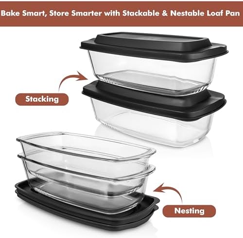 Razab (2 Pack 1800ml / 1.9 Qt Glass Loaf Pans with Lids for Homemade Bread