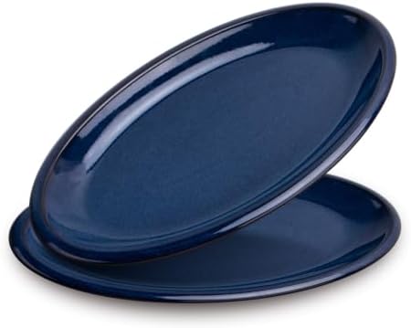 DOWAN Large Serving Platters Set of 2, 16 Inch Oval Serving Tray for Food Meat, Ceramic Serving Dishes for Dinner, Parties & Entertaining, Oven & Dishwasher Safe Platter, Navy Blue