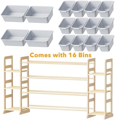 SpaceAid Toy Storage Organizer with 6 Shelves and 16 Bins, Toy Organizers Storage Bookshelf, Kids Bin Shelf Toys Box Bookcase for Bedroom Playroom Organization Room Decor, Neutral Gray