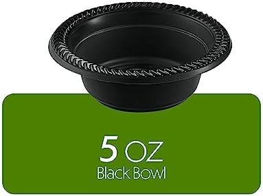 PLASTICPRO 200 PCS Black Plastic Bowls Light Weight 5 oz Small Plastic Soup Bowls Black Salad Dessert Plates Disposable for Party and Wedding