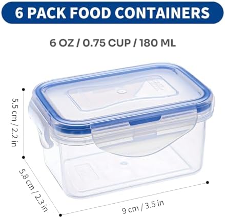 KIGI Small Plastic Food Storage Containers Set, 6 Pack (0.74 Cup)