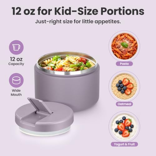 Pawtong 12oz Insulated Vacuum Food Jar with Buckle Lid Wide Mouth Soup Thermo for Hot Food Kids Leakproof Stainless Steel Lunch Container