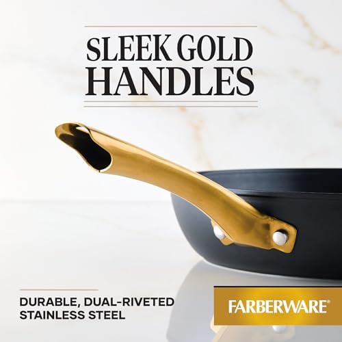 Farberware Forged Induction Ceramic Cookware Nonstick Frying Pan/Skillet, Dishwasher Safe, Suitable for All Stovetops, 12.25 Inch Fry Pan - Black and Gold