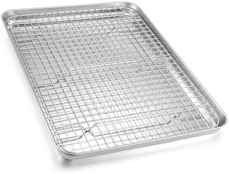 Homikit Half Baking Sheet with Wire Rack (1 Pan+1 Cooling Rack), 18" x 13"