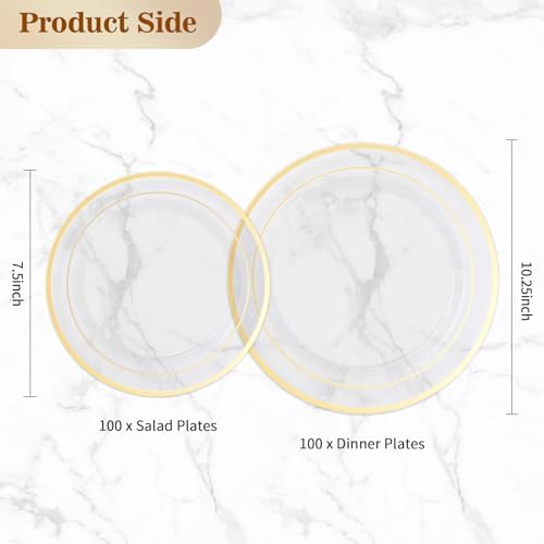 BESTVIP 200PCS Clear Gold Plastic Plate, Disposable Party Plates