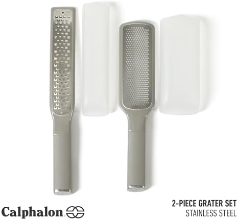 Calphalon Edge 2 Piece Stainless Steel Handheld Cheese Grater and Lemon Zester W/Covers & Rubber Handles - Taupe