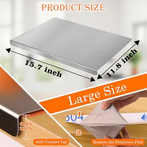 HUAKENER Large Stainless Steel Cutting Board for Kitchen, with Silicone Mat