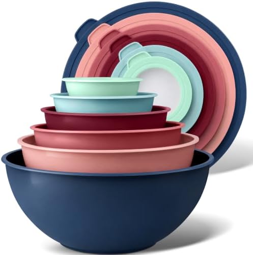Zulay Kitchen 12 Piece Plastic Mixing Bowls with Leak-Proof Lids Set - Microwave and Freezer Safe Kitchen Mixing Bowls for Preparing, Serving and Storing - Large Nesting Bowls (Cotton Candy Ombre)