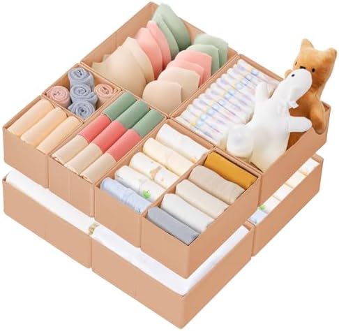 Criusia Drawer Organizer Clothes, 10 Pack Dresser Organizer for Baby Clothes, Underwear, Sock- Foldable Closet Organization and Storage Dividers Bins for Nursery, Bedroom (Brown)