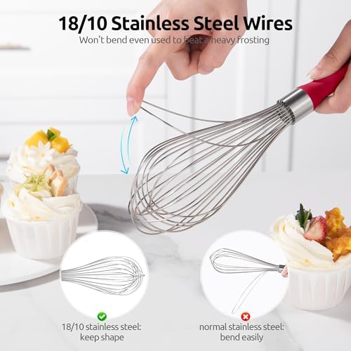 U-Taste Wire Whisk for Cooking, 18/10 Stainless Steel Balloon Wisk, L/Red