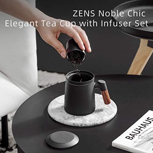 ZENS Tea Cup with Infuser and Lid for Loose Leaf Tea Steeper, 12oz Black