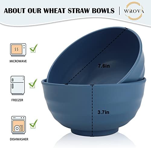 Wheat Straw Bowls Set 60 OZ Unbreakable Large Cereal Bowls Set of 6 Microwave and Dishwasher Safe Bowls Big Bowls for Camping and Party BPA Free Soup Bowl for Serving Oatmeal and Salad (Blue)