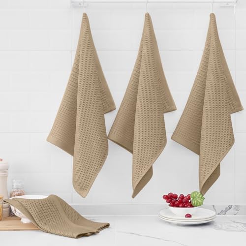 Homaxy 100% Cotton Oversized Waffle Weave Kitchen Towels 4-Pack, Tan