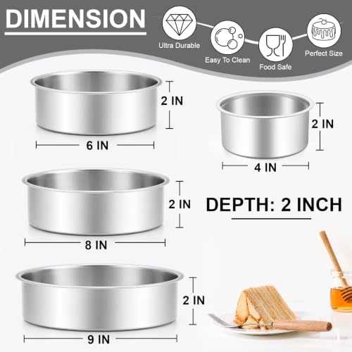 Leonyo 4-6-8-9 In Cake Pans Set of 4, Round Cake Tins for Baking, 2" Deep