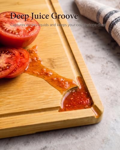 Cutting Board,18" x 12" X-Large Bamboo Cutting Board for Kitchen,Butcher Block Cutting Boards with Built-in Handles,Charcuterie,Meat,Vegetables,Fruit and Daily Cooking