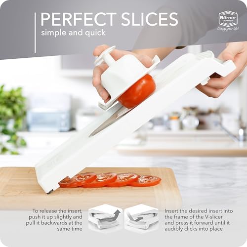 Mandoline Food Slicer Börner V3 (Starter Set) by Reston Lloyd • V-Slicer with Blade Storage & Safety Food Holder • Made in Germany • Fruit & Vegetable Chopper • Multiple Settings: White