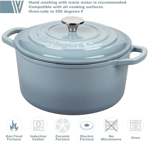 VORRINGARD Enameled Cast Iron Dutch Oven Pot with Lid, for Sourdough Bread Baking, Round Dutch Ovens, 6 Quart, Sea Salt