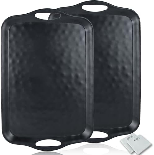 ECOIOU 20x13 inch Extra Large Serving Tray with Handles, Set of 2, Black