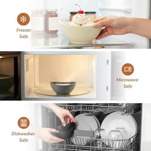 Homienly Unbreakable Snack Bowls,Wheat Straw Small Bowls,10 OZ Plastic Bowls Alaternative for Soup,Chip,Cereal,Microwave & Dishwasher Safe Bowls for Kithcen,Camping,Picnic(6PCS,Grey Stone)