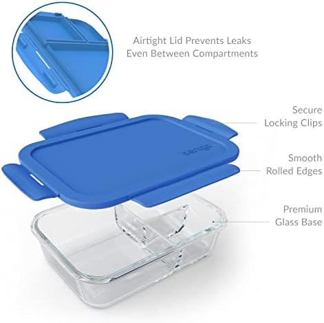 Bentgo Glass Lunch Box, Leak-Proof, 3-Compartment, 5-Cup Capacity