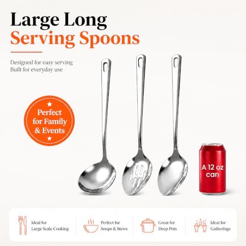 5 Pcs Serving Spoon Set, Large Slotted Spoon Metal Soup Ladle