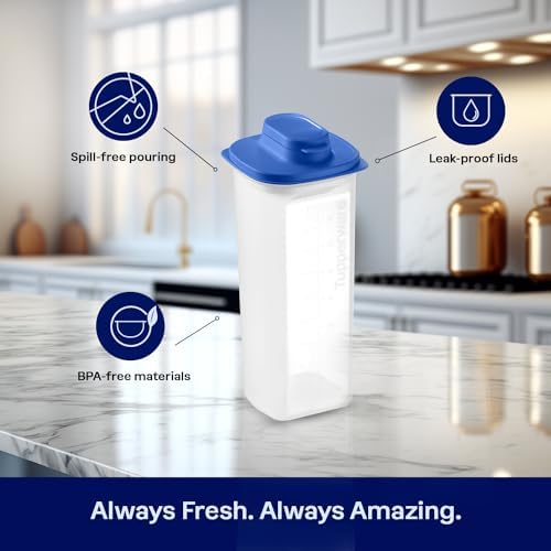Tupperware Slim Line 2-Pitcher Set in Blue, Dishwasher Safe and BPA Free (2L / 8.4 Cups, Set of 2)