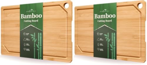 Kitsure Bamboo Cutting Board for Chopping & Serving, Large, Natural (Pack of 2)